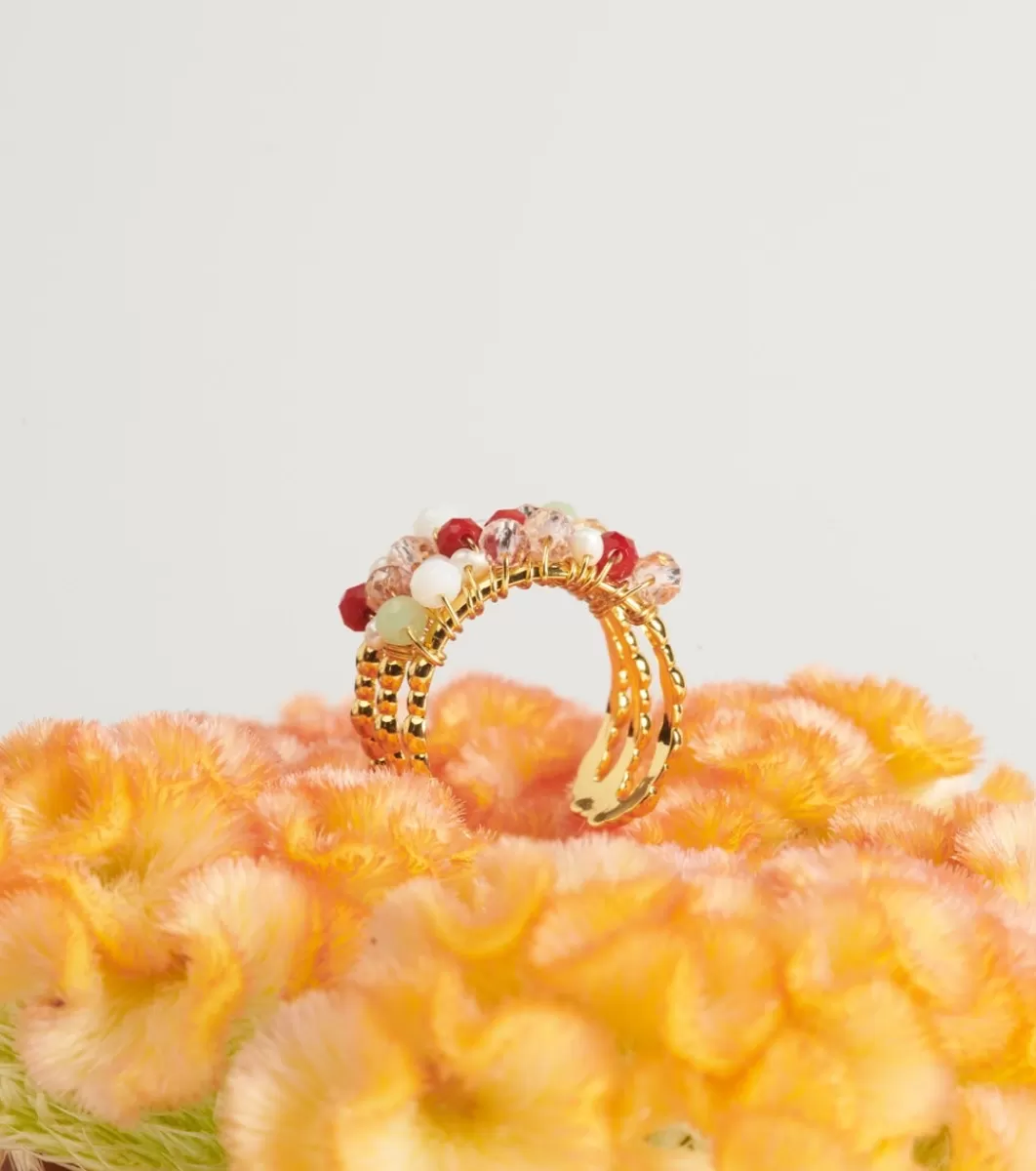 Discount Bague précieuse rouge et nacre Femme Bijoux