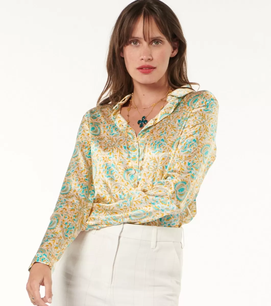 Cheap Blouse LINETTE Sault ocre turquoise Femme Chemises & Blouses