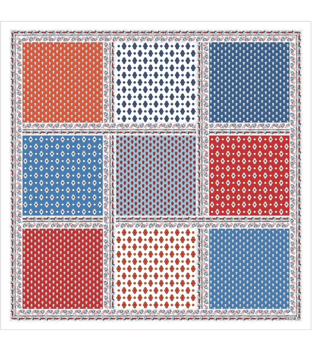 Outlet Carré de coton L'ITALIENNE bleu rouge 90 x 90 cm Femme Carré Coton | Toute La Collection