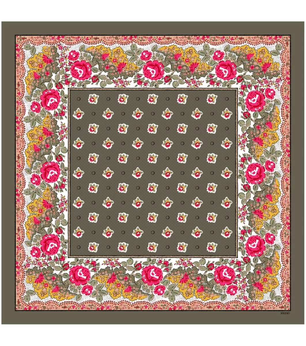 Flash Sale Carré laine et soie GROSSE ROSE 90 x 90 cm Femme Toute La Collection | Foulards