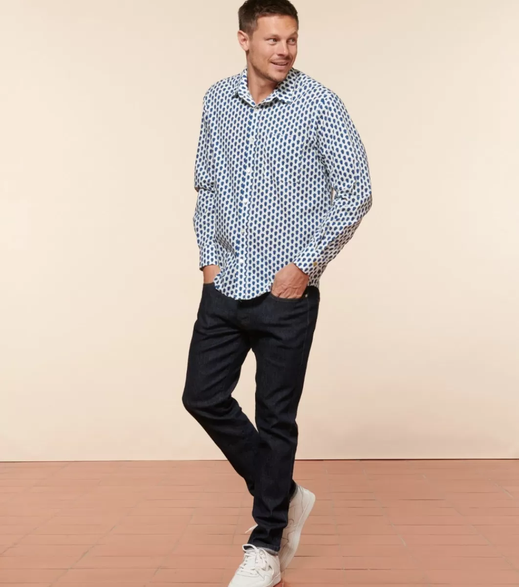 Shop Chemise DROITE La Mouche blanc/bleu Homme Chemises