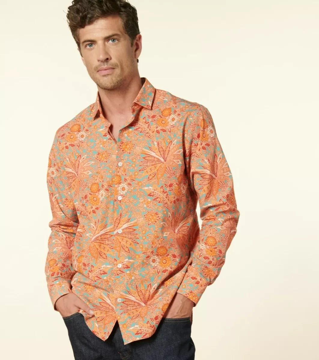 Flash Sale Chemise SLIM Fleurs de Nimes turquoise orange Homme Chemises