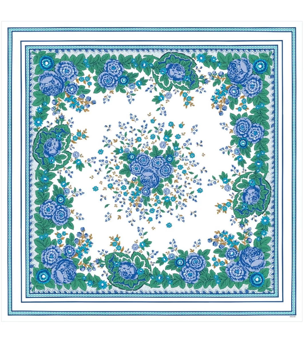 Sale Châle en soie ARLATEN écru bleu 135 x 135 cm Femme Châle | Toute La Collection