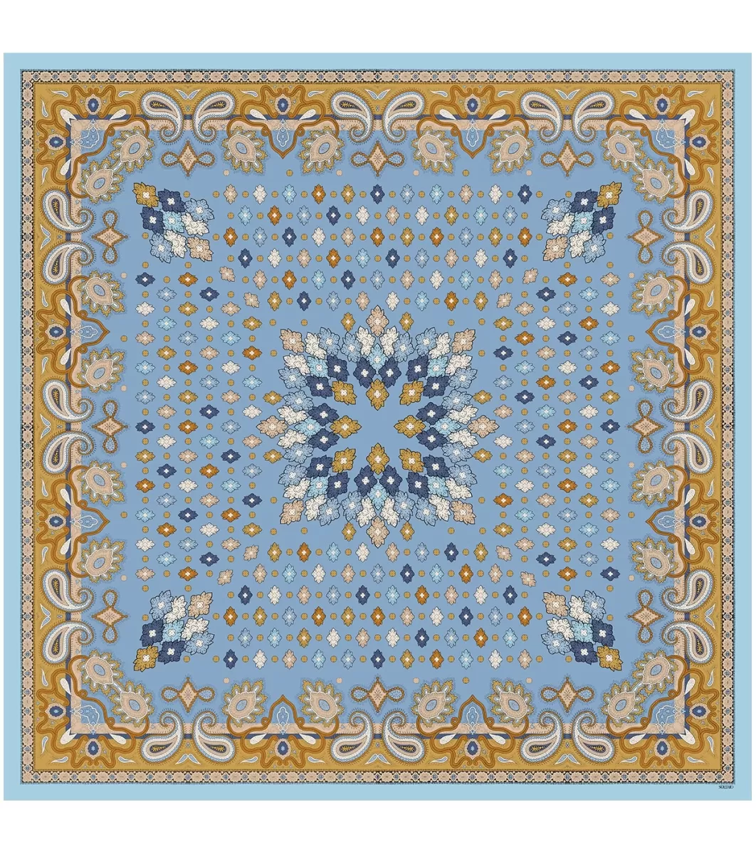 Flash Sale Châle en soie ISABELLE bleu ocre 135 x 135 cm Femme Châle | Toute La Collection