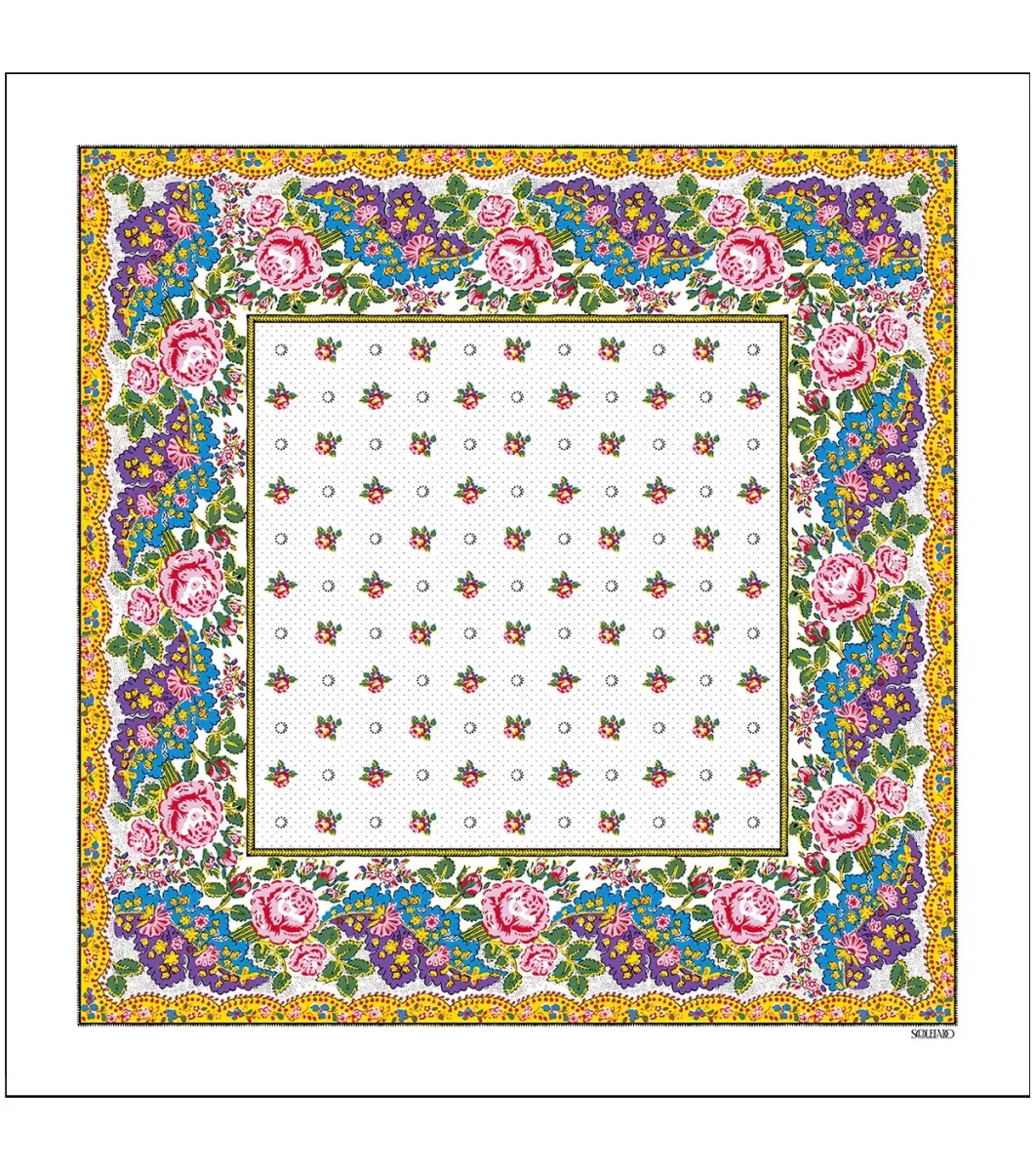 Best Sale Mouchoir coton GROSSES ROSES blanc 45 x 45 cm Femme Carré Coton | Toute La Collection